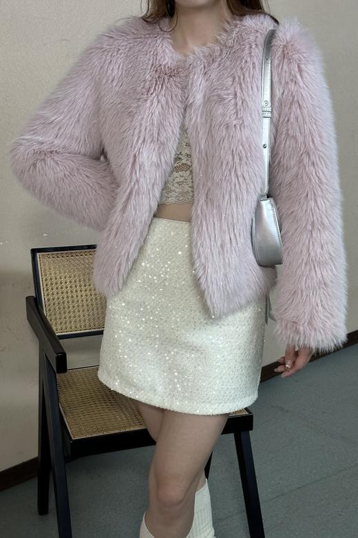 ANSUABEL 粉色毛绒气质短款皮草外套 21303 商品图1