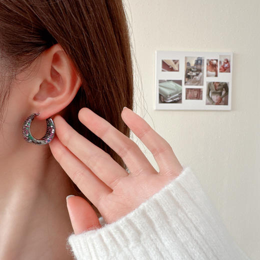 C-190欧美跨境个性几何圆圈耳环重工奢华小众设计感耳扣轻奢高级感耳饰 商品图3