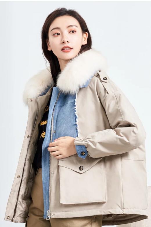 冰洁BENGEN 个性毛领牛仔拼接加厚羽绒服外套 21679 商品图1