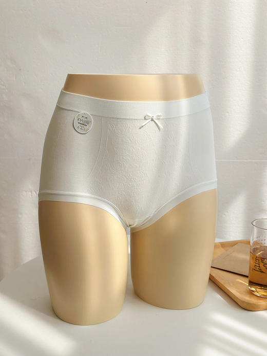 官网299！三条装曼家莫代尔玫瑰提花女士无缝内裤高弹透气高腰全包臀底裤三角裤三条装 商品图4