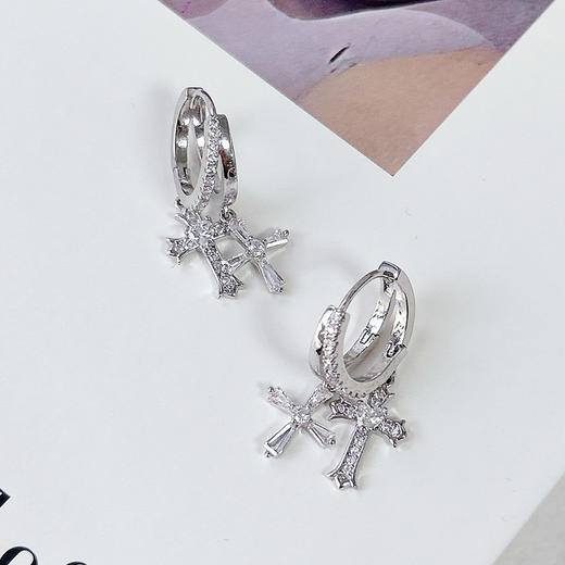 双十字架锆石耳坠嘻哈潮耳扣-纪念日百货门店同款165803979 商品图4