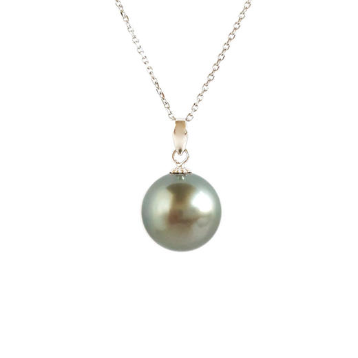 【天然正品】黛米AU750白金镶天然近完美约12.1MM大溪地海水珍珠吊坠项链20.1*12.1*12.1MM（皆取最大值）链长：45CM（长度可调节）女士140925JJ01 商品图0