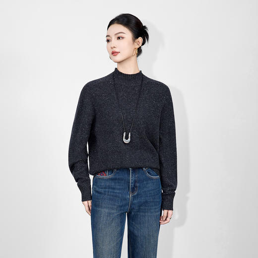 「高货wl」全新升级【铂金会员238/天猫319/差价81】(00251)洛诗琳密织彩点纱美丽诺羊毛上衣2025秋冬立领宽松针织毛 商品图3