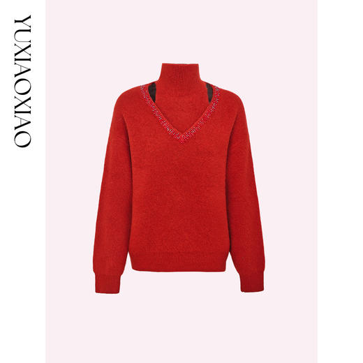 余潇潇【怦然心动】轻奢浣熊毛羊毛混纺软糯舒适半高领假两件毛衣 商品图0