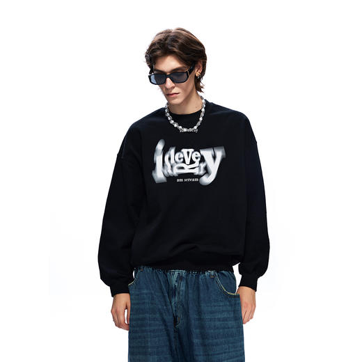 IDEVERRAY明星同款秋冬美式旋转字母圆领纯棉宽松加绒卫衣男女长袖上衣 商品图5