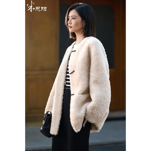 一件过冬 100%纯羊毛颗粒绒大衣 米思阳2025冬季简约气质牛角扣羊毛保暖中长款外套女5745 商品图0