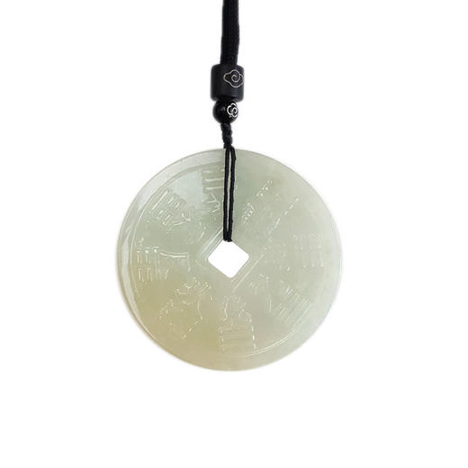 【天然正品】A货翡翠天然无杂裂糯种八卦图平安扣翡翠（吉祥、平安）吊坠项链53.1*53.1*4.3MM（皆取最大值）中性131125NJM35特价：580 商品图0