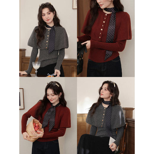 鹿向南「羊绒俏裘」设计感红色针织毛衣长袖羊毛衫女秋冬斗篷上衣 商品图4