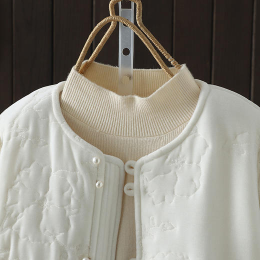 2025冬季新款复古中式国风改良纯色文艺休闲圆领夹棉棉袄外套女 商品图2