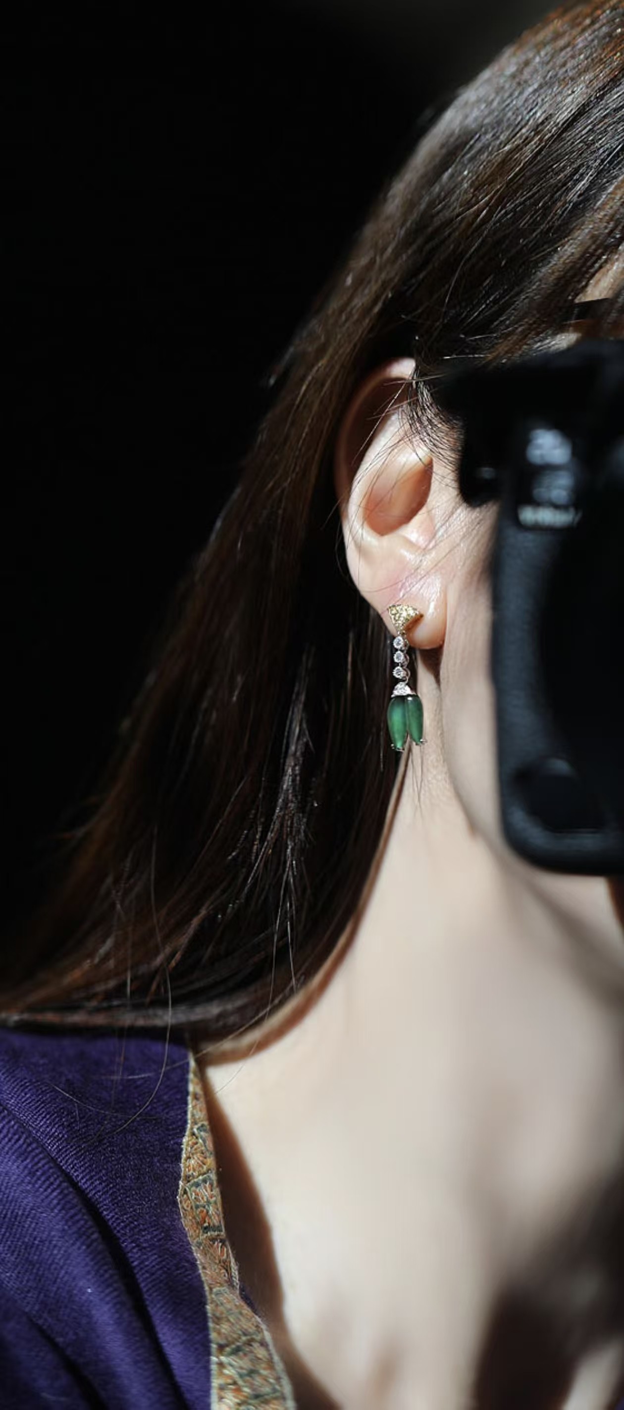 老坑高冰蓝绿翡翠 | 郁金香耳环