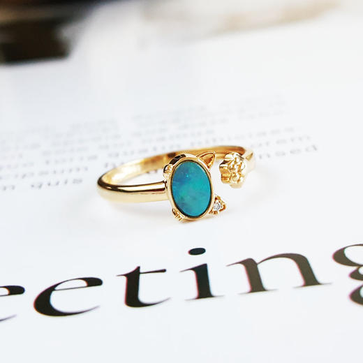 【天然正品】AU750黄金镶钻镶天然约0.35克拉欧泊猫咪造型开口戒指12号（戒圈可改）女士101025NJM05特价：1680 商品图3