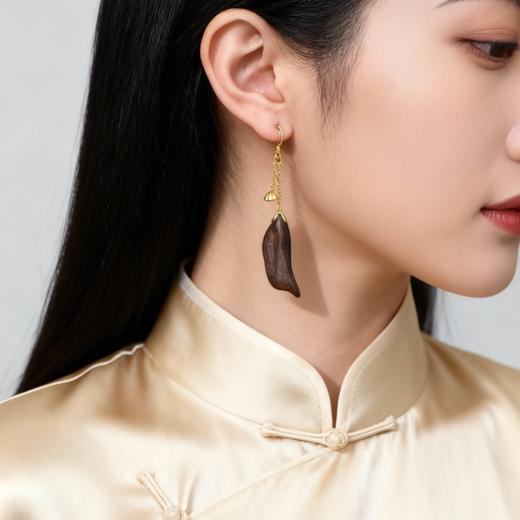 耳畔生香·清雅灵动丨天然芽庄红土沉香包金耳饰 沉水级丨合集 商品图1