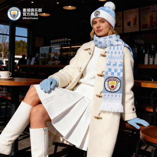【官方正版】曼城俱乐部 | 蓝白针织围巾针织帽套装秋冬保暖 商品图4