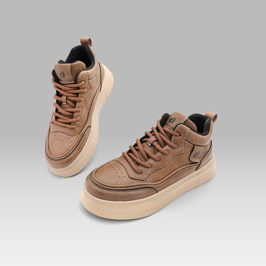 HANGTEN欢腾秋冬男士复古时尚高帮厚底增高休闲通勤板鞋B5227025DD 商品图2