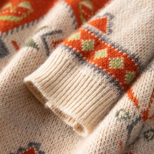 橙心如意~重磅加厚羊绒衫复古提花撞色打底衫女减龄套头上衣 商品图4