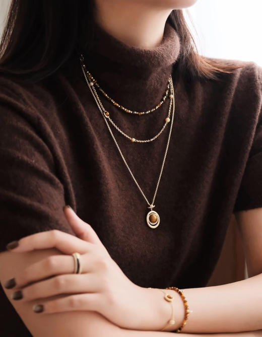 汤唯同款解锁温柔知性能量虎眼石毛衣项链 商品图0