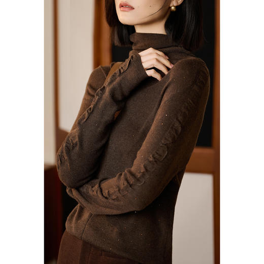 60支长纤维烫钻针织衫 米思阳2025冬季新款设计感软乎木耳边高领羊毛烫钻打底衫针织衫女5755 商品图10