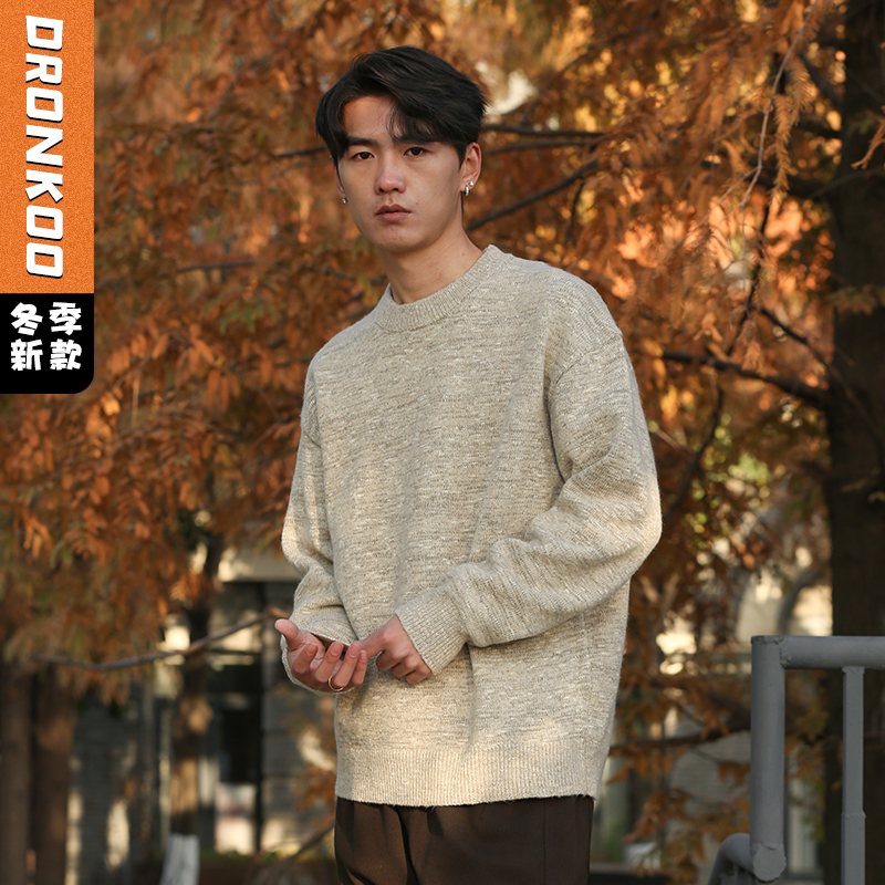 DRONKOO 2025 圆领后中长方棕标满幅花纱厚毛衣