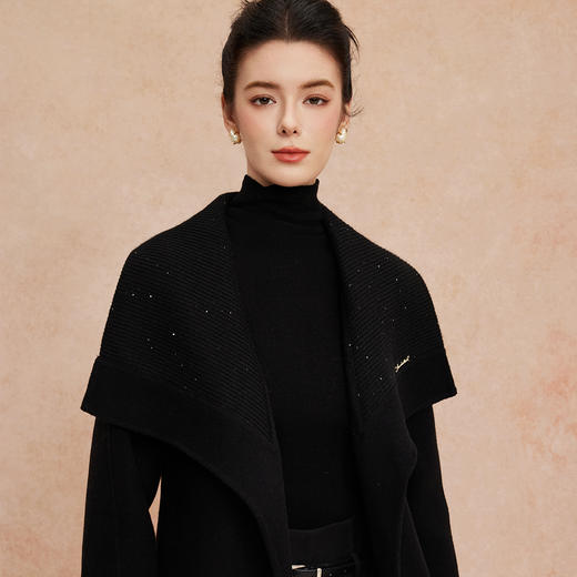 QH954斯尔丽25新款静奢风精致亮片大翻领显瘦一手长双面呢羊毛大衣 商品图4