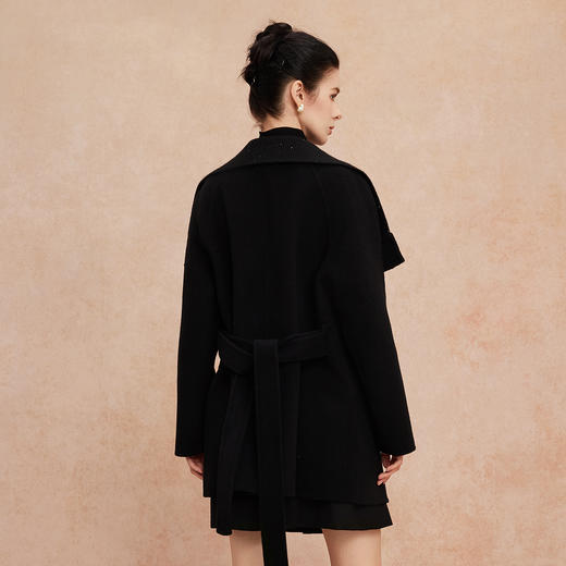 QH954斯尔丽25新款静奢风精致亮片大翻领显瘦一手长双面呢羊毛大衣 商品图1