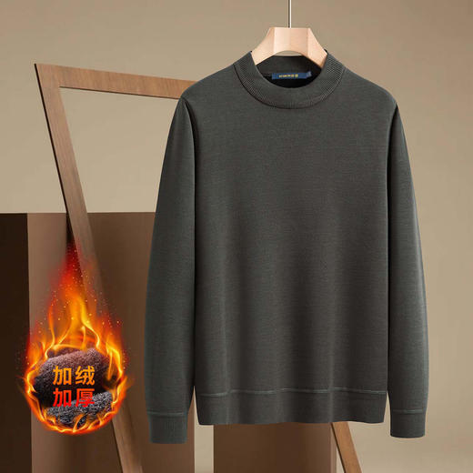 【加绒加厚】罗蒙男士冬季仿丝光棉加绒毛衣保暖百搭休闲针织衫男 商品图2