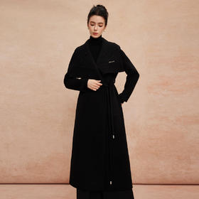 QH952斯尔丽25新款针织配色进口小亮片大翻领收腰放摆气质长大衣