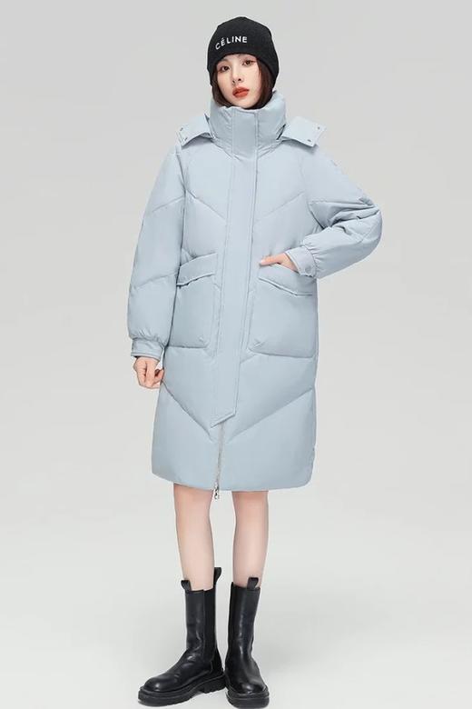 雪中飞 蓝色简约休闲中长款羽绒服外套 21682 商品图3