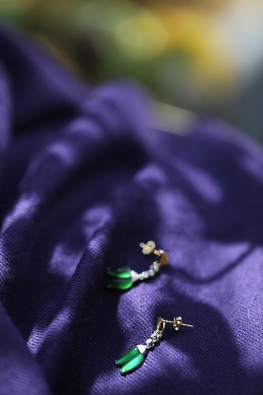 老坑高冰蓝绿翡翠 | 郁金香耳环 商品图4