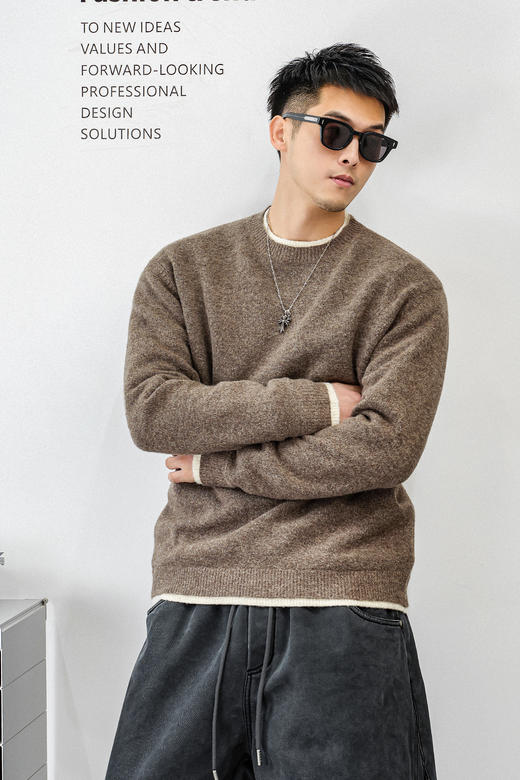 徐太浪【毛绒感 混纺保暖】假两件毛衣男秋冬款休闲内搭针织上衣 商品图5