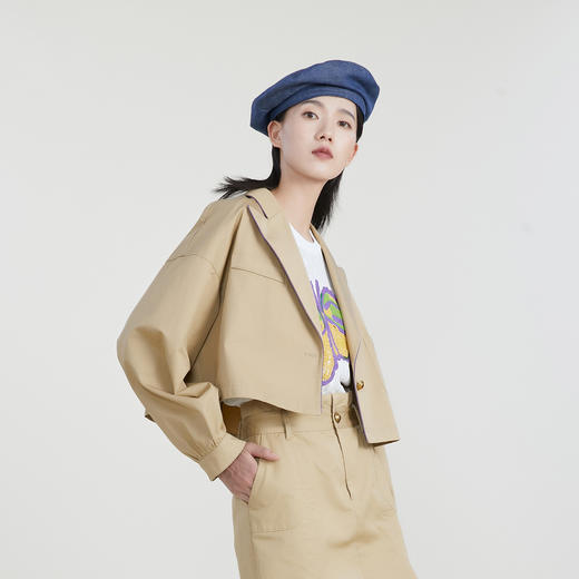 谜底短款外套女2023春季新款简约百搭西装领小外套长袖231MW0012 商品图3