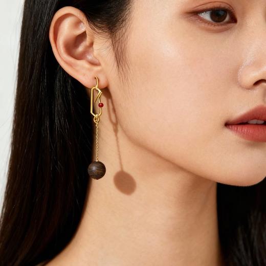 耳畔生香·灵动雅致丨天然文莱沉香包金耳饰丨合集 商品图2