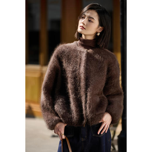 三奢混纺毛绒外套 浣熊绒幼兔毛羊毛 三重柔糯 米思阳2025冬季保暖真毛高级感拉毛绒感外套女5747 商品图2