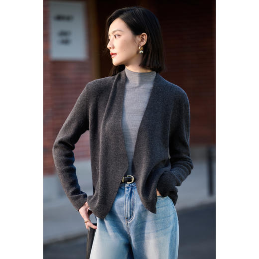 剩S/M/XL/XXL 简练静奢系列 定纺26支100%绵羊毛 米思阳软糯气质百搭针织开衫女  3色可选2094 商品图7