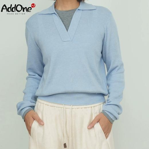 AddOne+1New早秋休闲日常翻领假两件针织衫长袖混纺羊毛柔软 商品图0