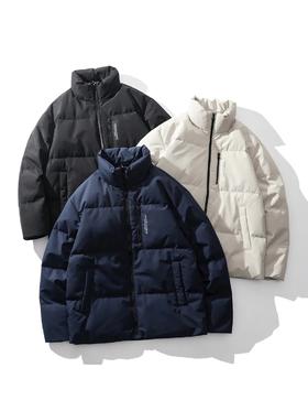 舒适 保暖！90鸭绒纯色立领拉链款羽绒服 袖口内置松紧大格绗缝户外运动休闲羽绒服！