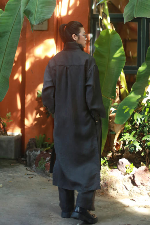 漫物记素平缎香云纱三盘扣大衣外套xys-M291 商品图1