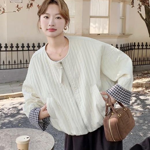 格子卷边袖短款棉服｜轻量化版型，怎么搭都好看！【3-5天发货】 商品图1