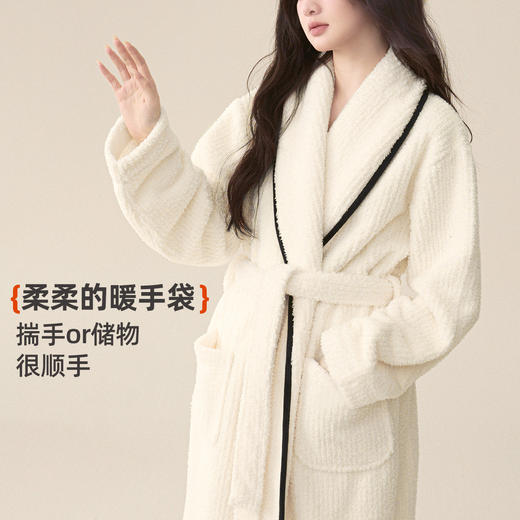 雅黛俪女士加绒加厚保暖浴袍双面暖绒珊瑚绒居家睡衣睡袍冬季 商品图3