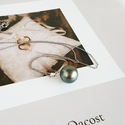 【天然正品】黛米AU750白金镶天然近完美约12.1MM大溪地海水珍珠吊坠项链20.1*12.1*12.1MM（皆取最大值）链长：45CM（长度可调节）女士140925JJ01 商品图2