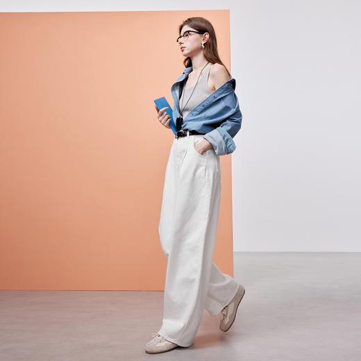 三彩2026春季新款防透白色牛仔裤高腰宽松香蕉裤镰刀裤纯棉长裤M 商品图3