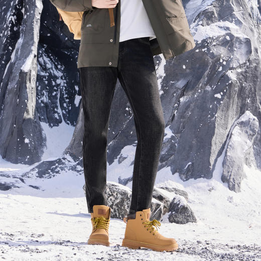 半身缘男裤 冬季高弹性透气复合绒毛底耐磨牛仔裤254201P10130097 商品图2