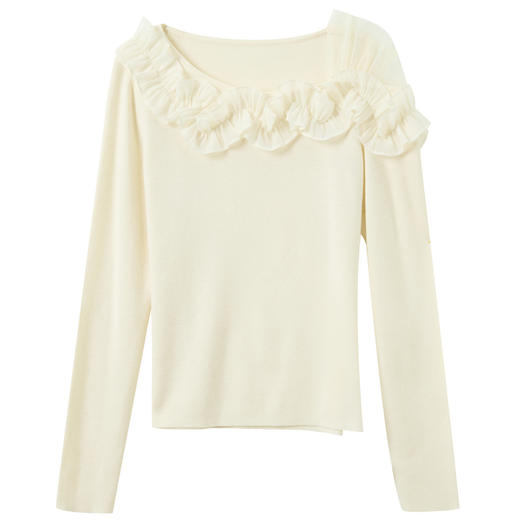 三彩2025冬季新款斜领木耳边不对称针织衫套头长袖打底毛衫M 商品图4