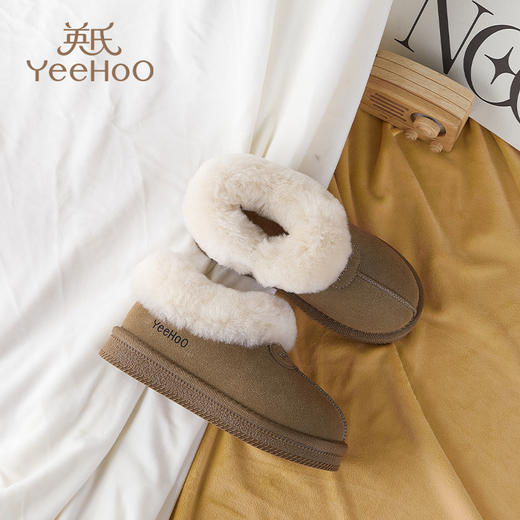 【暖冬鞋服丨YeeHoO英氏儿童冬季保暖雪地靴】加绒保暖内里，舒适御寒，宝宝出门玩雪也不会冻脚，加厚防撞鞋头，保护脚趾，经典的驼色和棕色两款可选，温柔又百搭，款式简约，通勤、旅游、休闲散步都能穿 商品图4
