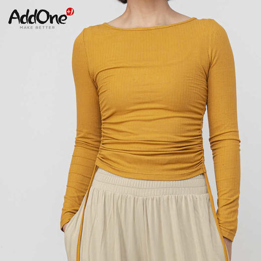 AddOne +1瑜伽普拉提运动一字领露背褶皱收腰高弹亲肤长袖 商品图2