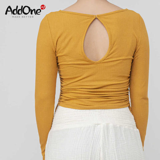 AddOne +1瑜伽普拉提运动一字领露背褶皱收腰高弹亲肤长袖 商品图3