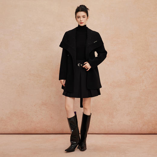 QH954斯尔丽25新款静奢风精致亮片大翻领显瘦一手长双面呢羊毛大衣 商品图3
