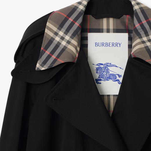 BURBERRY 巴宝莉 女士卡斯尔福德版型 – 中长款格纹衣领 Trench 风衣 黑色 8113626 A1189 商品图2