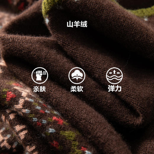 文艺少女~咖色费尔岛提花撞色圆领羊绒开衫女长袖针织外套 商品图1