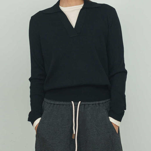 AddOne+1New早秋休闲日常翻领假两件针织衫长袖混纺羊毛柔软 商品图4