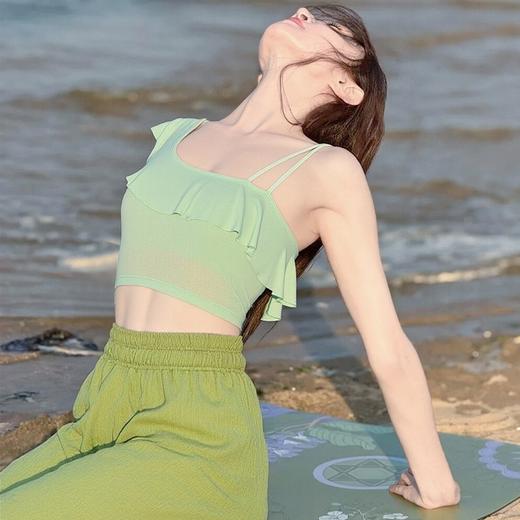 跃牌【海听系列】瑜伽服新款斜肩性感荷叶边运动内衣单肩带胸垫网纱速干显瘦健身衣XC83 商品图1